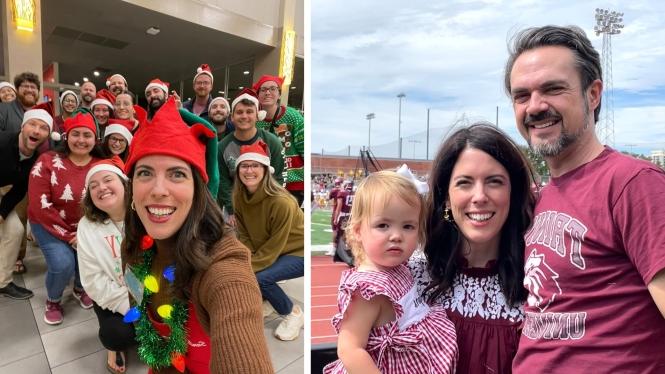 A collage of photos of Rachel Toppel with her family and colleagues