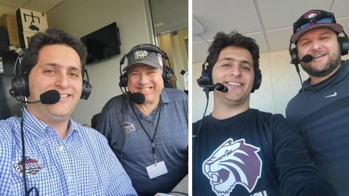 a collage of Brian Yancelson taking a selfie with Josh Moczygemba (left) and Stu Paul (right)