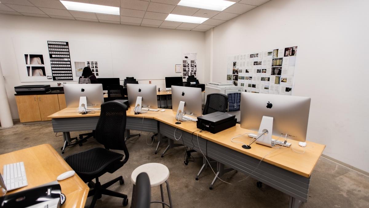 Lab with Computer Workstations and a Student